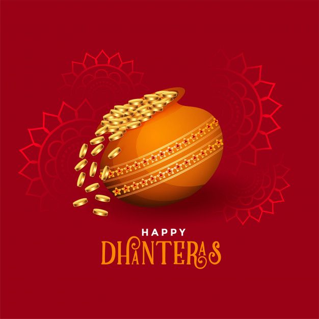 happy dhanteras with golden decoration on red background