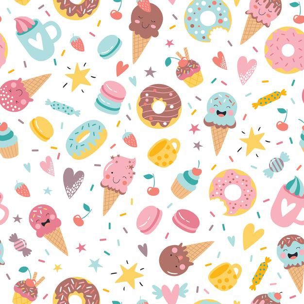 an ice cream and donuts pattern on a white background