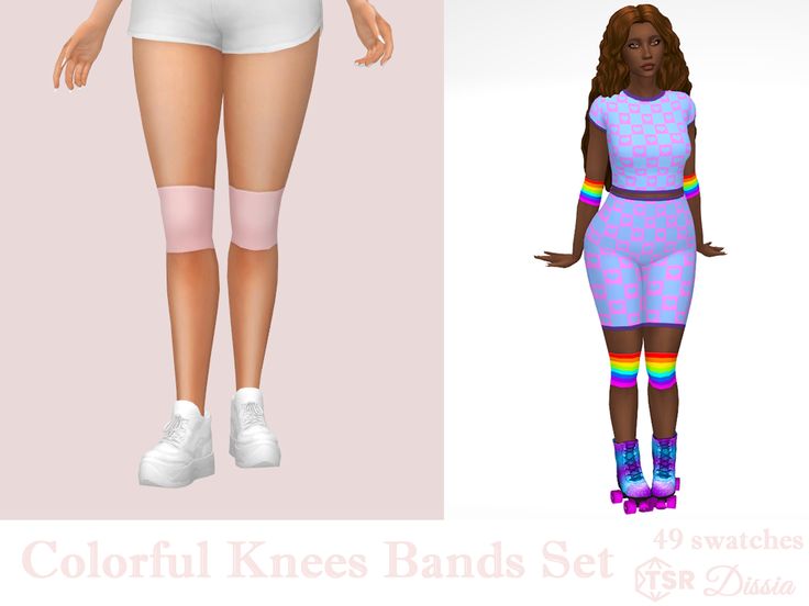 two different images of the same woman in short shorts and tights, both with knee pads