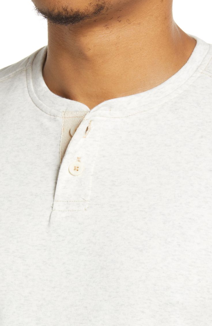 A comfy cotton-blend knit with contrasting top-stitching adds to the appeal of this timeless henley. 58% cotton, 39% polyester, 3% spandex Machine wash, tumble dry Imported Casual Cotton Henley With Buttons, Casual Everyday Henley With Buttons, Casual Everyday Henley, White Cotton Henley With Buttons, Relaxed Fit Cotton Henley For Layering, Cotton Henley For Everyday Wear, White Cotton Henley With Henley Neckline, Relaxed Fit Henley For Layering, Cotton Henley Loungewear With Henley Neckline