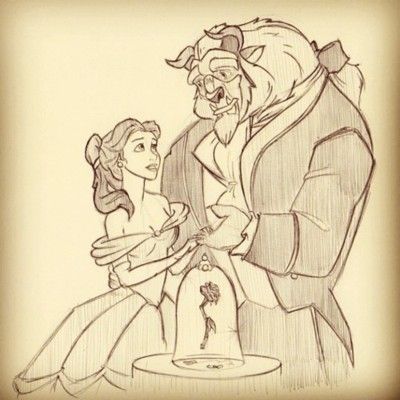 a drawing of beauty and the beast