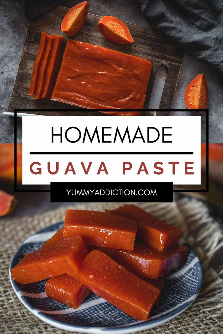 homemade guavaa paste on a plate with the text overlay reads homemade guava paste