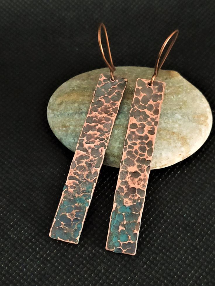 Hammered Copper Earrings, Patina Copper, Copper Gifts, Rustic Texture, Hammered Earrings, Copper Sheets, 7th Anniversary, Copper Patina, Hammered Copper