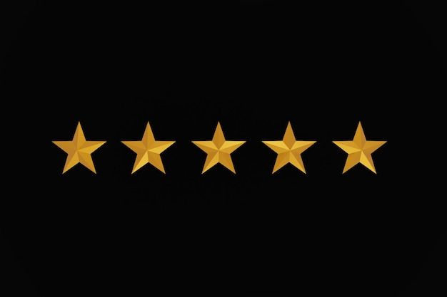 five gold stars are lined up in the shape of an arrow on a black background