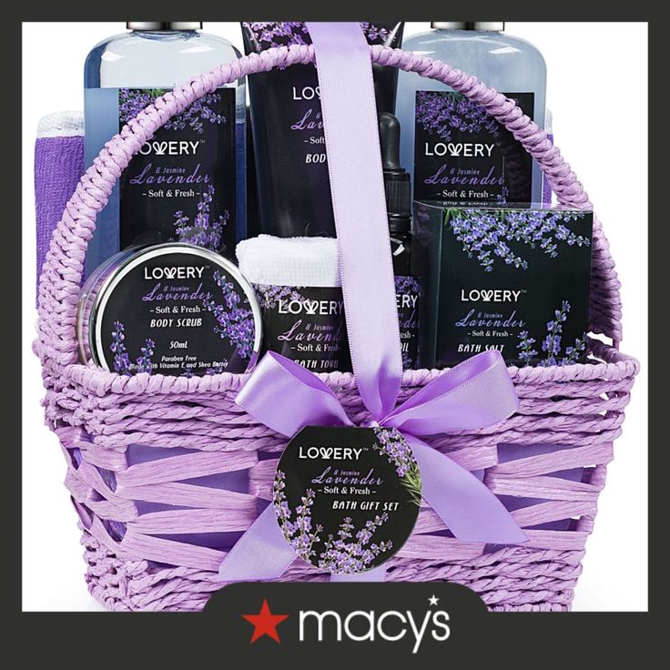 a purple basket filled with personal care products