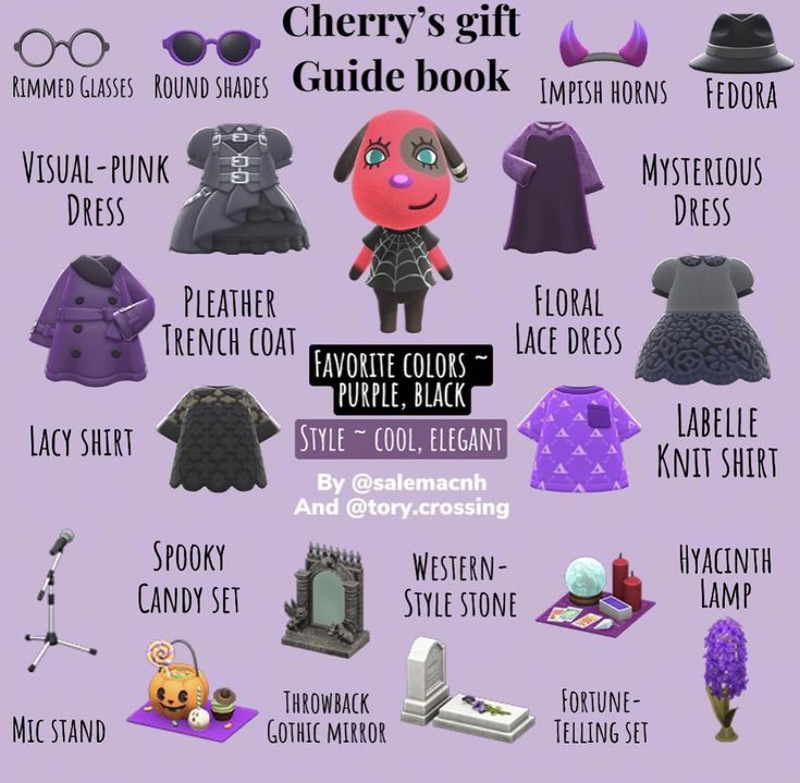 the cherry's gift guide book is filled with purple clothing, hats and accessories