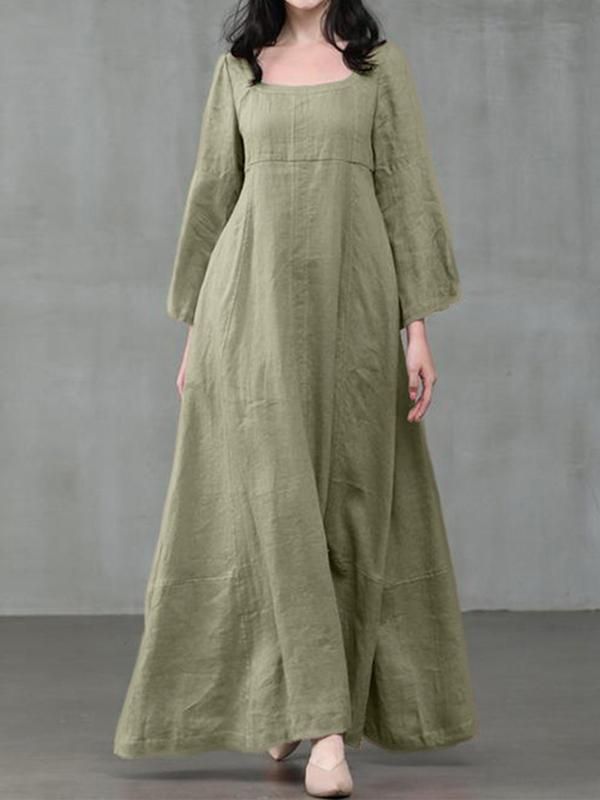 Cotton Linen Dresses, Ruffles Fashion, Round Neck Dresses, Vestidos Vintage, Cotton Maxi, Retro Women, Maxi Dress Cotton, Maxi Dress Green, Maxi Dresses Casual