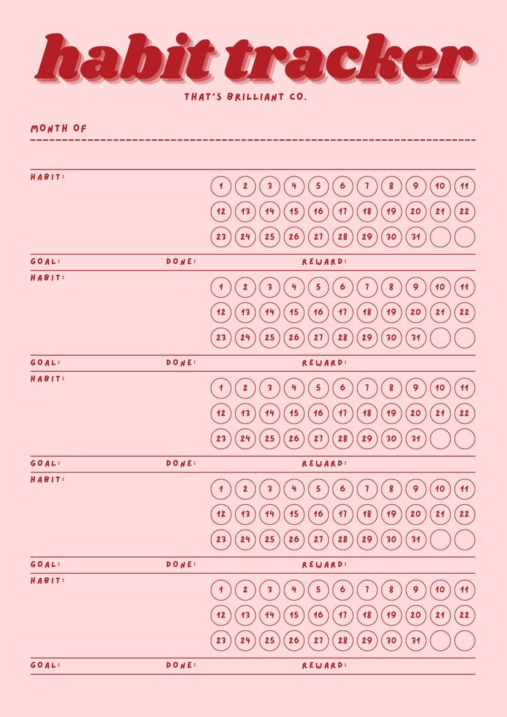 a pink poster with the words habit tracker written in red and white on top of it