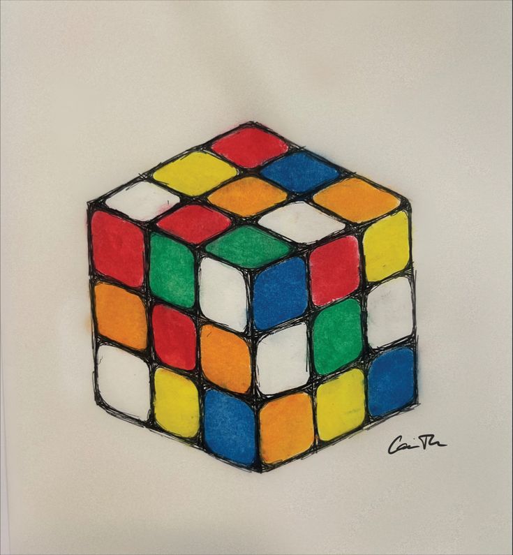 a drawing of a rubik cube made with colored pencils