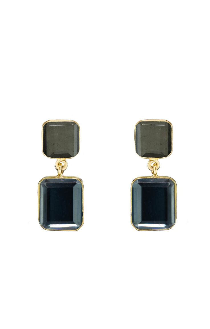 -18k gold plated delicate two-tone rectangular earrings - Measures 1" -Handmade in Brazil -Please note that our brand uses natural semi-precious stones--each piece has a unique texture, shine, and color Louis Sherry, Rectangular Earrings, Silk Pillowcase, Green Amethyst, Personalized Accessories, Gold Plated Earrings, Stone Earrings, Blue Topaz, Semiprecious Stones