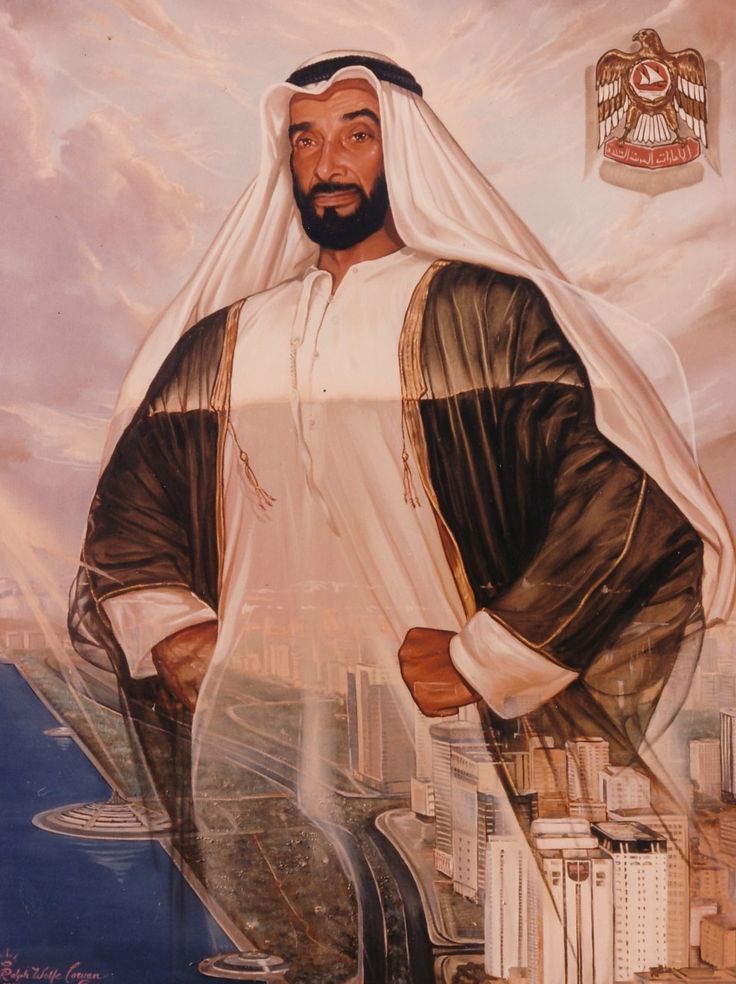 a painting of a man with a beard in front of a cityscape