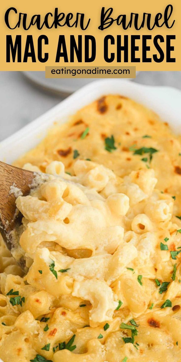 a casserole dish filled with macaroni and cheese