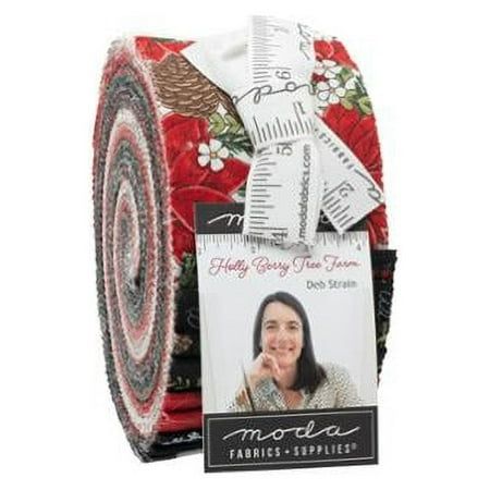 a close up of a roll of fabric on a white background with red and black flowers