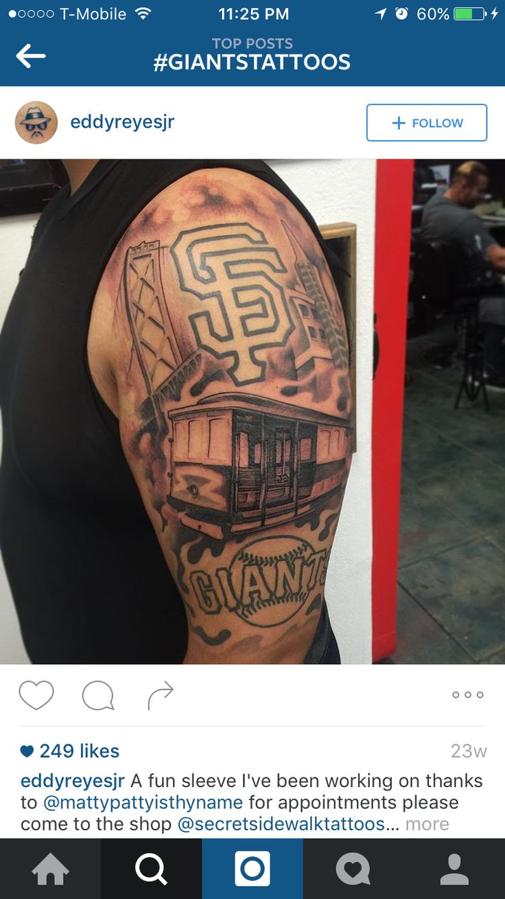 a man's arm with tattoos on it and the words san francisco written in black ink