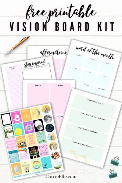 the free printable vision board kit is shown