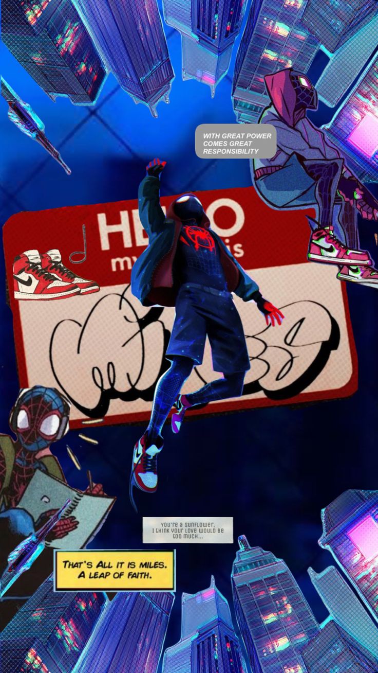 the spider - man is flying through the air with his hands up in front of him