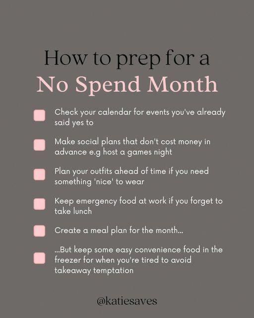 a black and white photo with text that says how to prep for a no spend month