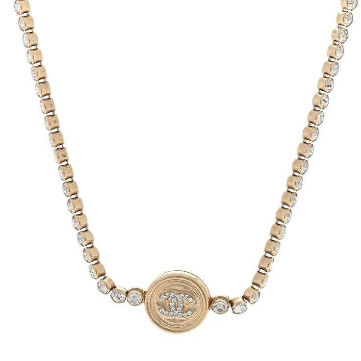 This is an authentic CHANEL Crystal Pearl CC Choker Necklace in Gold. This stunning choker necklace is crafted in a gold tone multi-strand encrusted crystals chain links with a pearl CC logo. Choker Necklace Gold, Chanel Necklace, Gold Chanel, Gold Choker Necklace, Chanel Jewelry, Chain Links, Crystal Chain, Cc Logo, Crystal Pearls