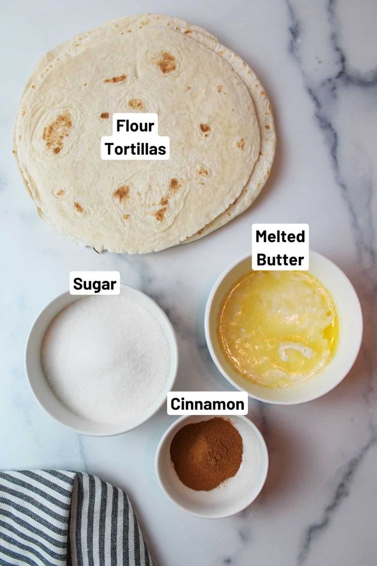 ingredients for flour tortillas laid out on a table