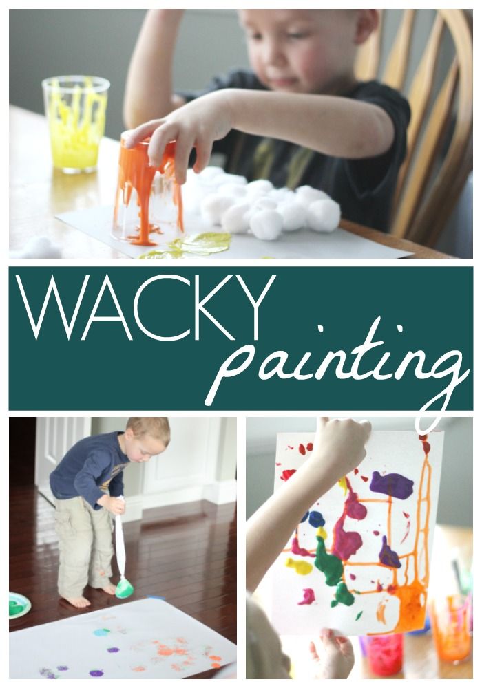 the words wacky painting are shown above pictures of children's artwork and crafts