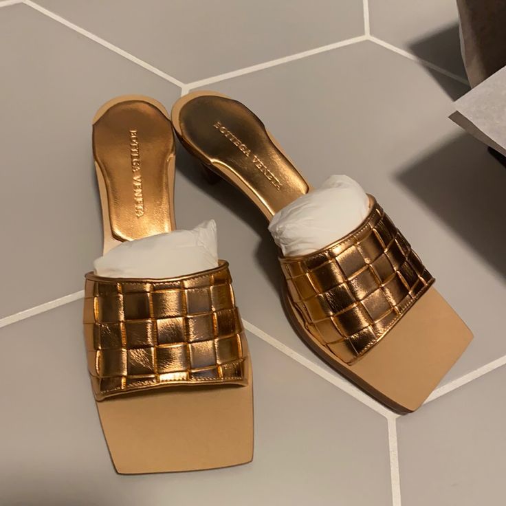 Rose Gold Or “Gold Peach” Brand New, Never Worn Original Box, Dust Bag Designer Gold Sandals With Square Toe, Bottega Veneta Shoes, New Bottega, Shoes Brand, Shoe Brands, Bottega Veneta, Women's Shoes Sandals, Shoes Sandals, Original Box