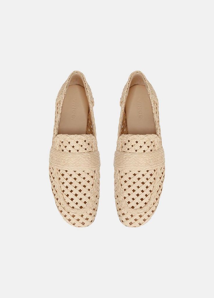 Buy Davis Raffia Loafer for USD 295.00 | Vince Beige Loafers With Woven Sole For Spring, Spring Beige Loafers With Woven Sole, Summer Slip-on Loafers With Perforated Toe Box, Casual Beige Loafers With Woven Sole, Beige Loafers With Woven Sole, Slip-on Loafers With Woven Sole And Flat Heel, Classic Beige Loafers With Woven Sole, Beige Closed Toe Loafers For Summer, Beige Summer Loafers With Closed Toe