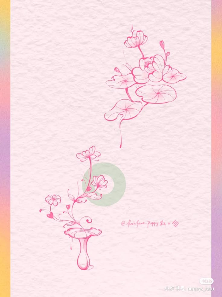 an artistic drawing of flowers on pink paper