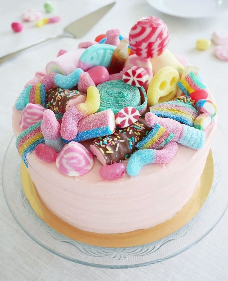 a cake with candy and candies on it