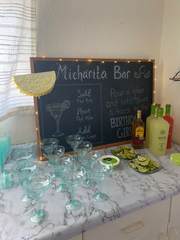 Margherita bar 
Birthday party decor 
Birthday party bar 
Party bar decor 
Party decor 
Chalkboard Margarita Table Party Ideas, Margaritas For A Party, Margarita Party Ideas Birthday, Marg Bar Party, Margarita For Party, Birthday Bar Ideas Alcohol, Moms And Margaritas Party, Taco Themed Housewarming Party, Margarita Bar Decor