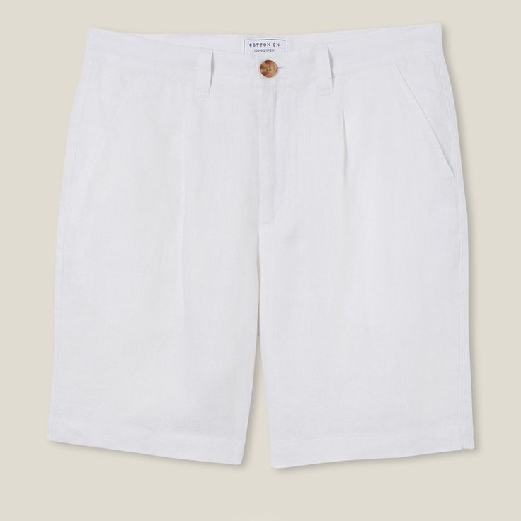 Men’s Cotton On Linen Pleat Shorts - White Size 32 Brand New Never Worn - With Tags, Too Small And Missed Return Window White Flat Front Bottoms With Welt Pockets, Classic White Bermuda Shorts For Summer, White Linen Bermuda Shorts For Vacation, Classic White Bottoms With Short Inseam, White Bermuda Shorts For Vacation, White Relaxed Fit Bermuda Shorts For Vacation, Classic White Shorts With Short Inseam, White Linen Bermuda Shorts With Pockets, White Fitted Bermuda Shorts Casual