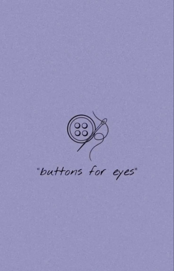 the words buttons for eyes are written in black ink on a purple background with an image of