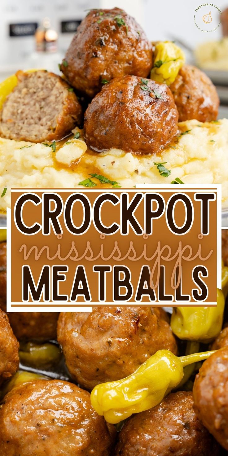 crockpot meatballs on a plate with mashed potatoes