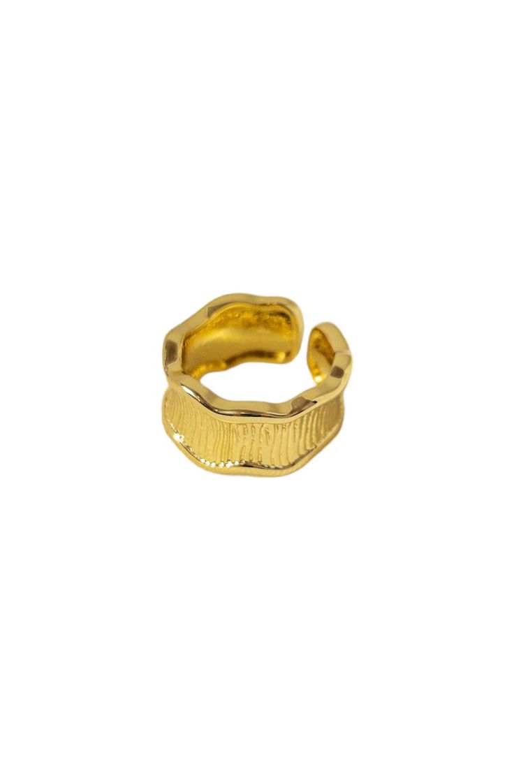 Cave Gold Adjusted Ring This timeless accessory is made with real 18k gold, making it an invaluable accessory that will last for generations. Gold Open Ring In Recycled Material, Gold Open Ring With Recycled Gold, Gold Open Ring In Recycled Gold, Gold Plated Wide Band Open Ring, Adjustable Thick Band Rings, Tarnish Resistant, Adjustable Thick Band Tarnish Resistant Rings, Adjustable Gold-plated Rings With Polished Finish, Adjustable Tarnish Resistant Thick Band Rings, Adjustable Tarnish-resistant Thick Band Ring