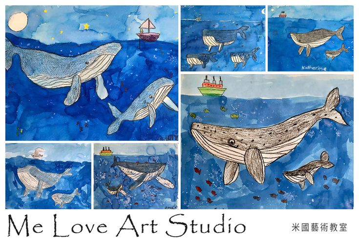 art project for kids to learn how to draw and paint humpbacks in watercolor