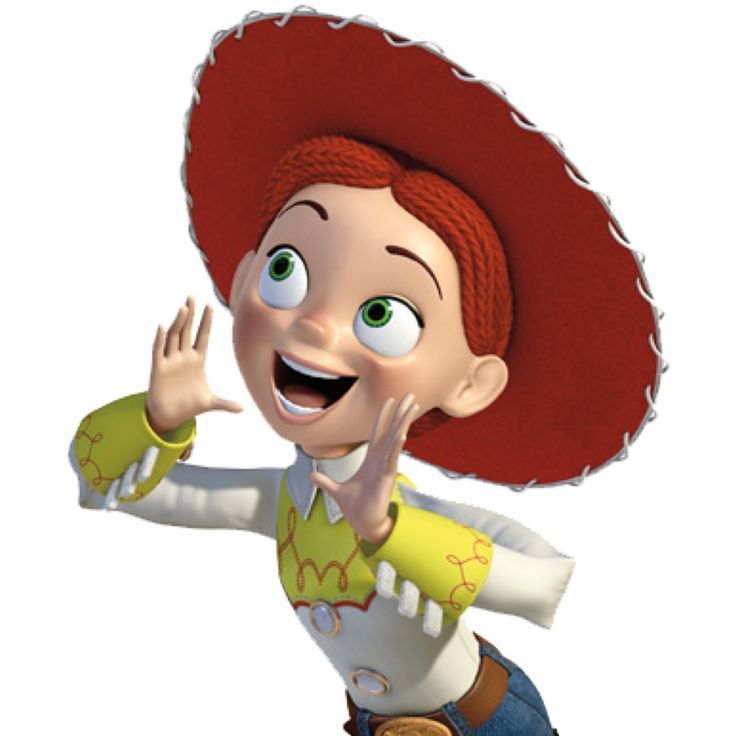 a cartoon character with red hair wearing a yellow shirt and cowboy hat, waving to the side