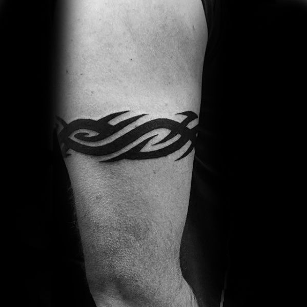 a black and white photo of a man's arm with a tattoo on it