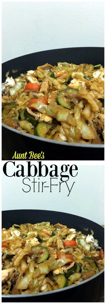 two pictures of food cooking in a skillet with the words cabbage stir fry on it