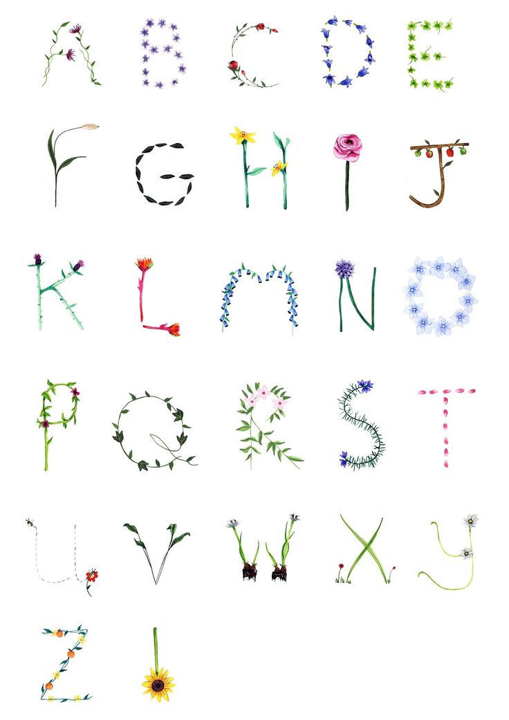 the alphabet is made up of flowers and letters