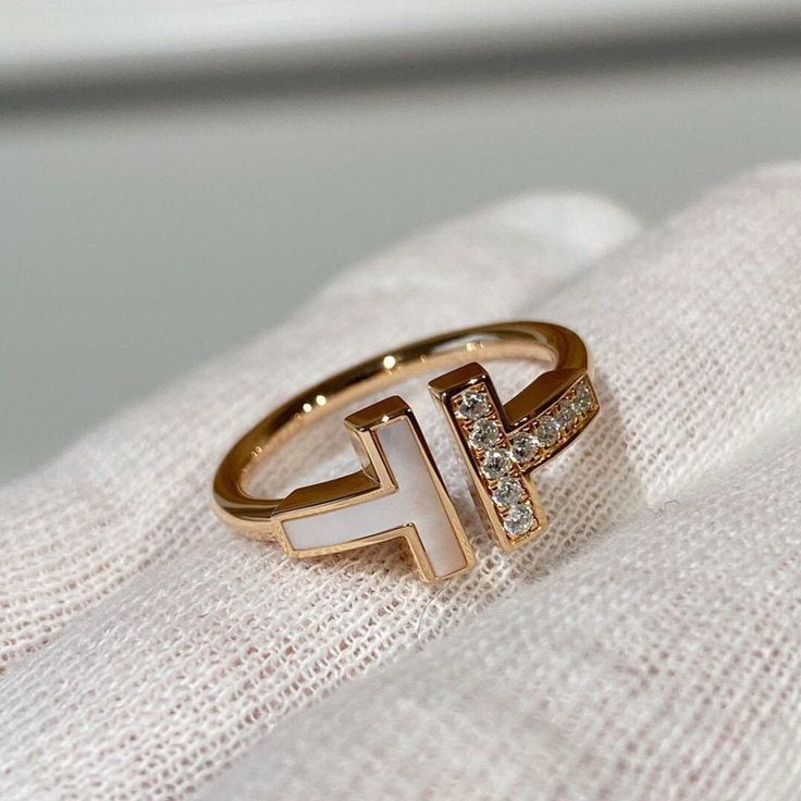 Gold Adjustable Rings | T Shaped Ring | Mother of Pearl Ring in 14K Gold Plated Surprise Gifts For Girlfriend, Open Diamond Ring, Diamond Wrap Ring, Tiffany T, Fake Designer, Diamond Fashion Rings, Wire Ring, Tiffany Jewelry, Couple Jewelry