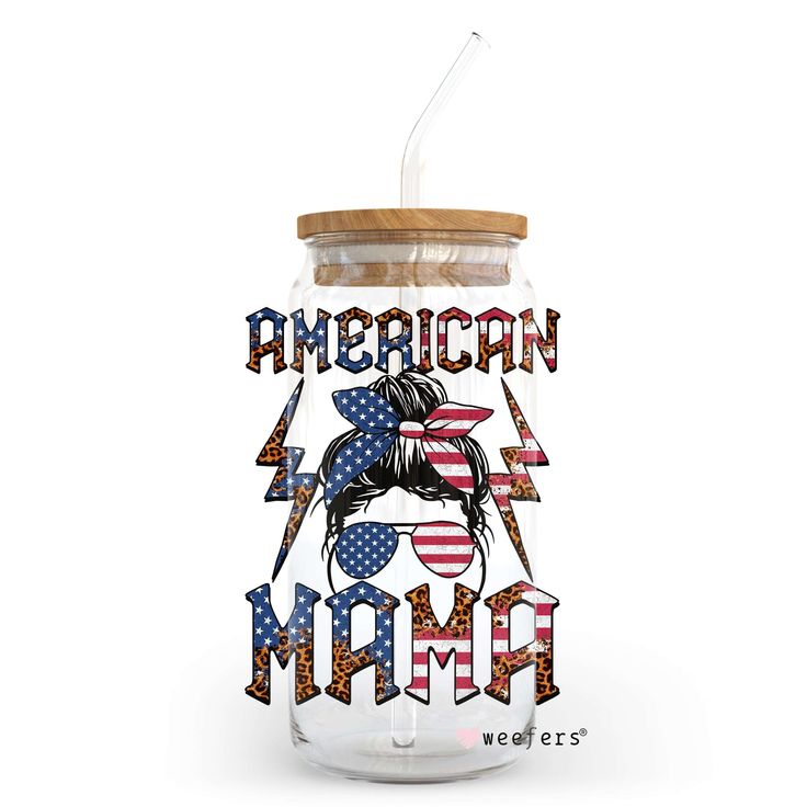 American Mama 20oz Libbey Glass Can, 34oz Hip Sip, 40oz Tumbler UV DTF or Sublimation Decal Transfer - Weefers Owl Door, Libbey Glass Can, Cup Designs, Dtf Printing, 40oz Tumbler, 50th Wedding Anniversary, Cup Wrap, Mothers Day Presents, Libbey Glass