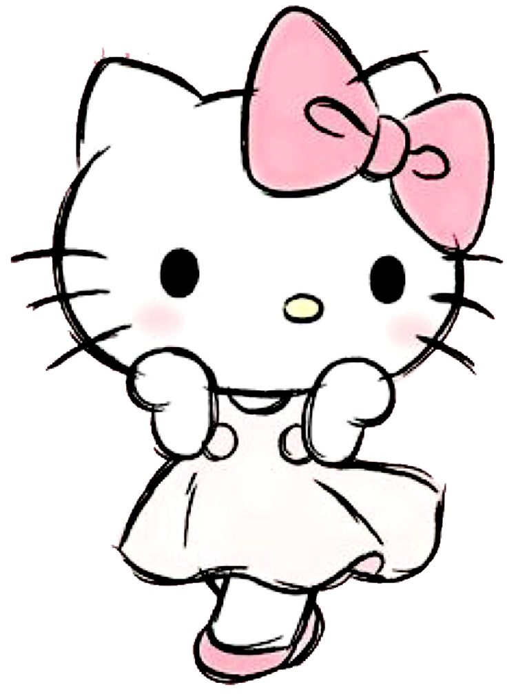 a cartoon hello kitty with a pink bow on her head and dress in the air