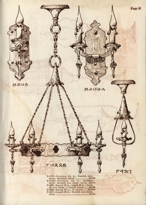 an old fashioned chandelier is shown in black and white, with drawings on it