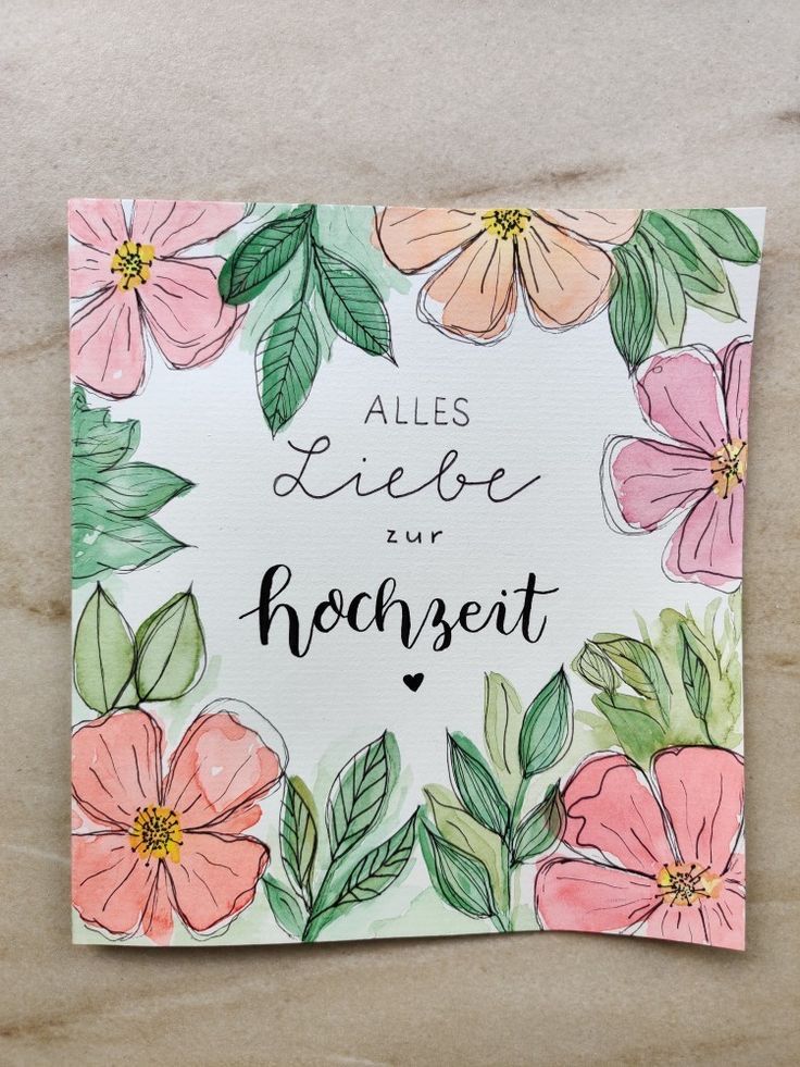 a card with watercolor flowers on it that says, alles liee du horset