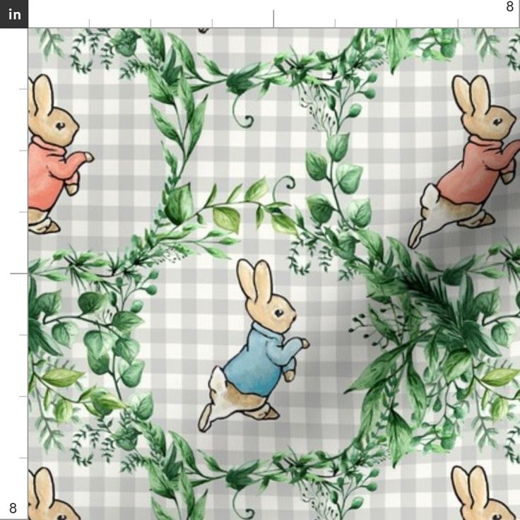 an image of rabbits and plants on a checkered background