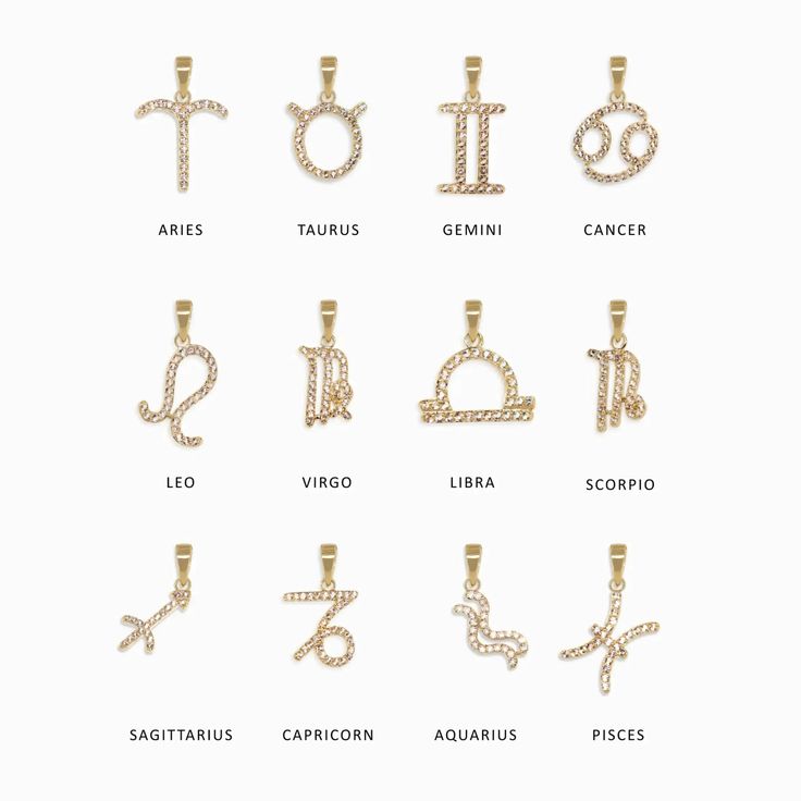 an image of zodiac symbols on a white background with the names in english and spanish