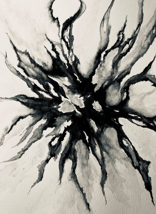 black and white drawing of an abstract flower on paper with watercolor pencils in it