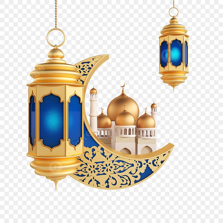 an arabic lantern hanging from the side of a crescent with mosques in the background