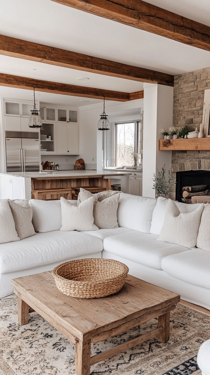 a living room filled with furniture and a fire place