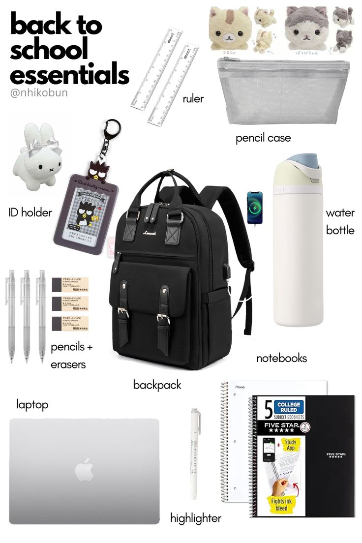 ⭐ Back to school must haves! Aesthetic and trendy essentials: backpack, water bottle, muji staionary, laptop, etc. Backpack Essentials Highschool, Business Travel Backpack, College Supplies, School Must Haves, Backpack Essentials, Back To School Bags, School Bag Essentials, College Backpack, Back To School Essentials