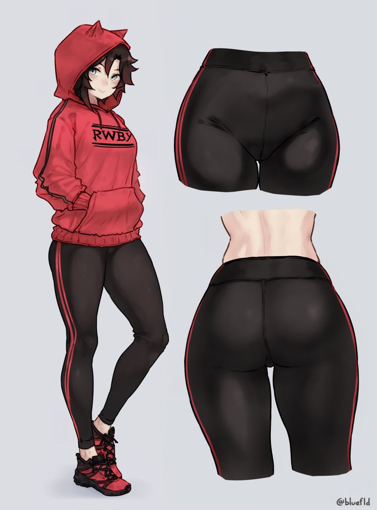 a woman in black and red is standing next to her butts, wearing a hoodie